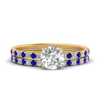 Load image into Gallery viewer, three-quarter-round-cut-diamond-gallery-bridal-ring-set-with-sapphire-in-FD9168ROGSABLANGLE3-NL-YG