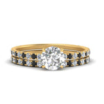 Load image into Gallery viewer, three-quarter-round-cut-gallery-bridal-ring-set-with-black-diamond-in-FD9168ROGBLACKANGLE3-NL-YG
