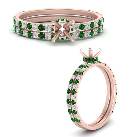 three-quarter-semi-mount-diamond-gallery-bridal-ring-set-with-emerald-in-FD9168SMGEMGRANGLE3-NL-RG
