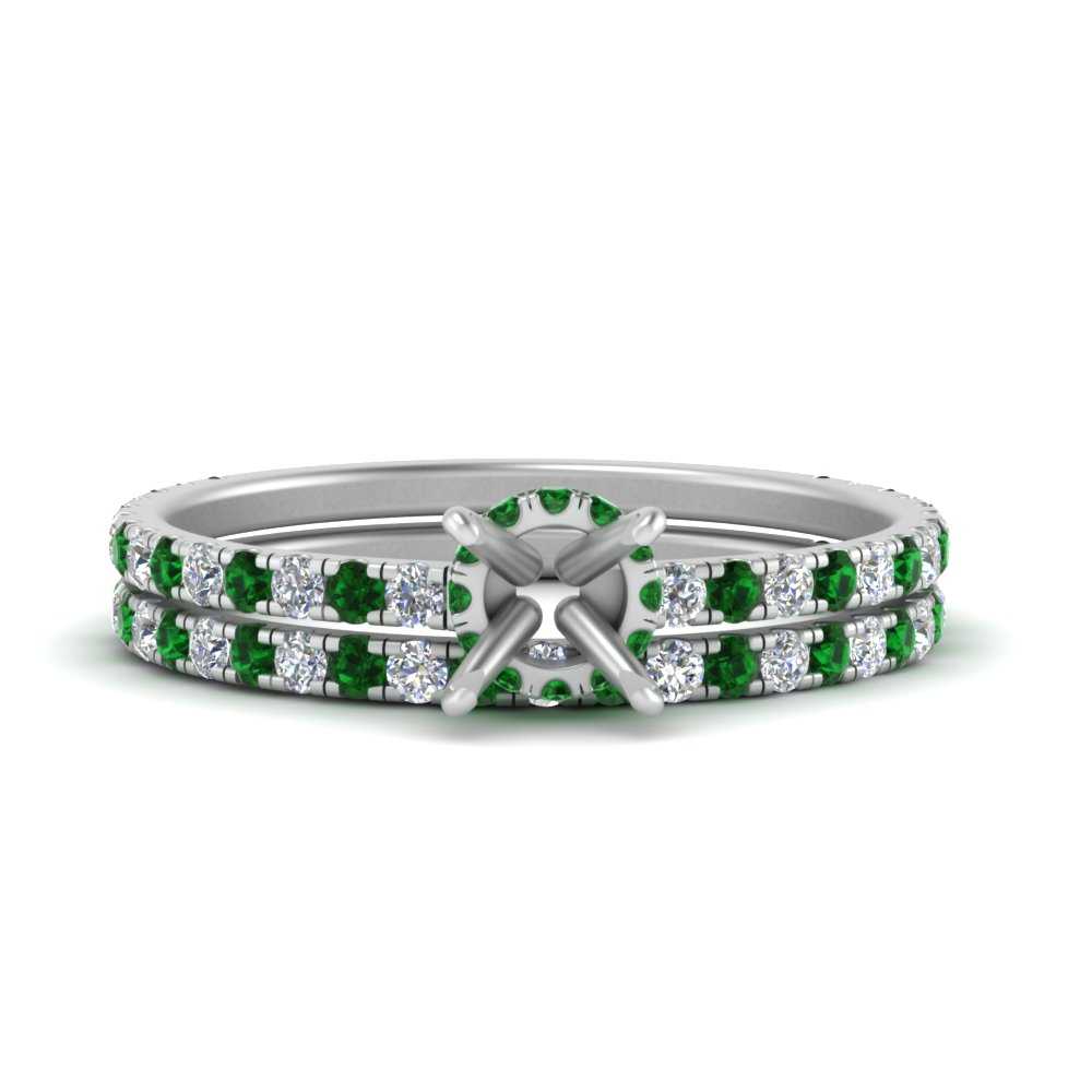 three-quarter-semi-mount-diamond-gallery-bridal-ring-set-with-emerald-in-FD9168SMGEMGRANGLE3-NL-WG