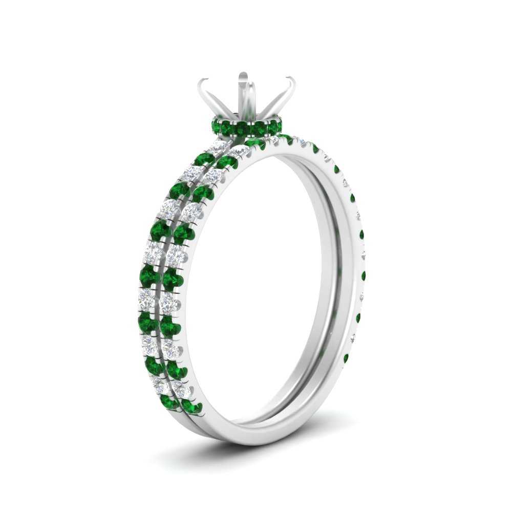 three-quarter-semi-mount-diamond-gallery-bridal-ring-set-with-emerald-in-FD9168SMGEMGRANGLE3-NL-WG