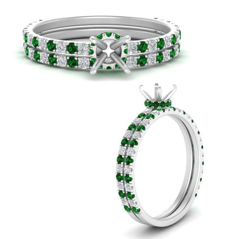 three-quarter-semi-mount-diamond-gallery-bridal-ring-set-with-emerald-in-FD9168SMGEMGRANGLE3-NL-WG