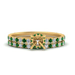 Load image into Gallery viewer, three-quarter-semi-mount-diamond-gallery-bridal-ring-set-with-emerald-in-FD9168SMGEMGRANGLE3-NL-YG
