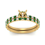 Load image into Gallery viewer, three-quarter-semi-mount-diamond-gallery-bridal-ring-set-with-emerald-in-FD9168SMGEMGRANGLE3-NL-YG
