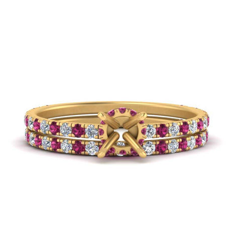 three-quarter-semi-mount-diamond-gallery-bridal-ring-set-with-pink-sapphire-in-FD9168SMGSADRPIANGLE3-NL-YG