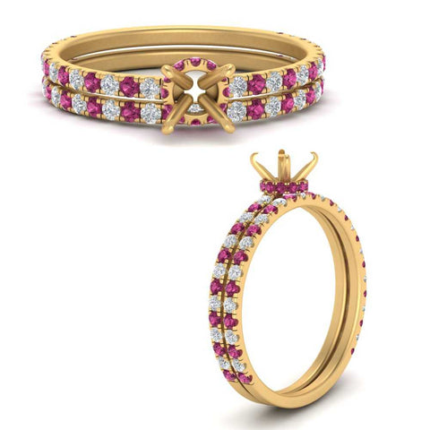 three-quarter-semi-mount-diamond-gallery-bridal-ring-set-with-pink-sapphire-in-FD9168SMGSADRPIANGLE3-NL-YG