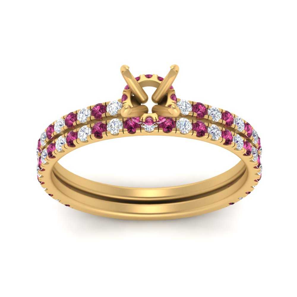 three-quarter-semi-mount-diamond-gallery-bridal-ring-set-with-pink-sapphire-in-FD9168SMGSADRPIANGLE3-NL-YG