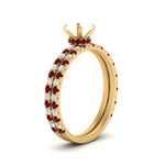Load image into Gallery viewer, three-quarter-semi-mount-diamond-gallery-bridal-ring-set-with-ruby-in-FD9168SMGRUDRANGLE3-NL-YG

