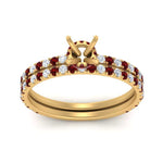 Load image into Gallery viewer, three-quarter-semi-mount-diamond-gallery-bridal-ring-set-with-ruby-in-FD9168SMGRUDRANGLE3-NL-YG
