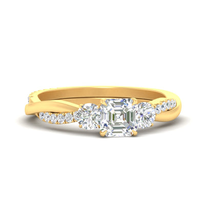 Three Stone Asscher Cut Twisted Vine Diamond Ring