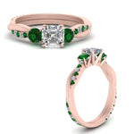 Load image into Gallery viewer, three-stone-twisted-asscher-cut-vine-diamond-ring-with-emerald-in-rose-gold-FDENS3301ASRGEMGR-NL-RG.jpg
