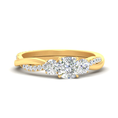 Three Stone Cushion Cut Twisted Vine Diamond Ring