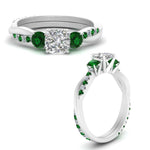Load image into Gallery viewer, three-stone-twisted-cushion-cut-vine-diamond-ring-with-emerald-in-white-gold-FDENS3301CURGEMGR-NL-WG.jpg
