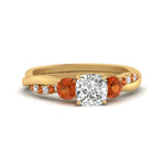Load image into Gallery viewer, three-stone-twisted-cushion-cut-vine-diamond-ring-with-orange-sapphire-in-yellow-gold-FDENS3301CURGSAOR-NL-YG.jpg

