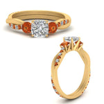 Load image into Gallery viewer, three-stone-twisted-cushion-cut-vine-diamond-ring-with-orange-sapphire-in-yellow-gold-FDENS3301CURGSAOR-NL-YG.jpg
