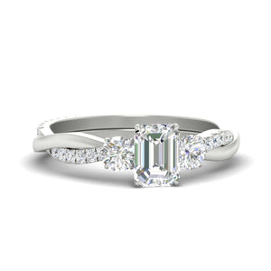 Three Stone Emerald Cut Twisted Vine Diamond Ring