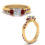 Load image into Gallery viewer, three-stone-twisted-princess-cut-vine-diamond-ring-with-ruby-in-yellow-gold-FDENS3301PRRGRUDR-NL-YG.jpg
