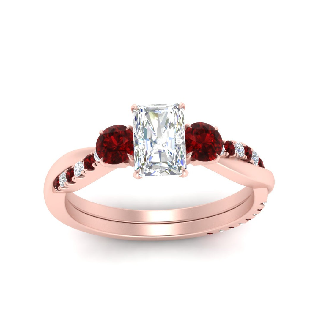 Three Stone Radiant Cut Twisted Vine Ring