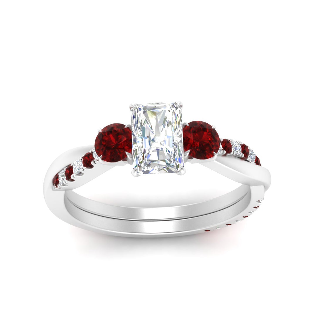 Three Stone Radiant Cut Twisted Vine Ring