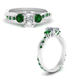 Load image into Gallery viewer, three-stone-twisted-radiant-cut-vine-diamond-ring-with-emerald-in-white-gold-FDENS3301RARGEMGR-NL-WG.jpg
