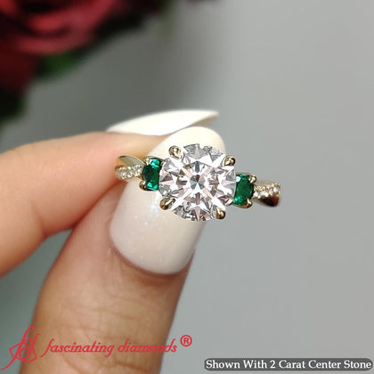Three Stone Lab Grown Round Cut Twisted Vine Ring