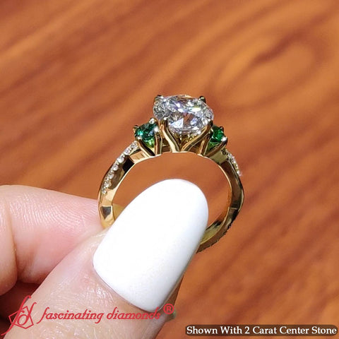 Three Stone Lab Grown Round Cut Twisted Vine Ring