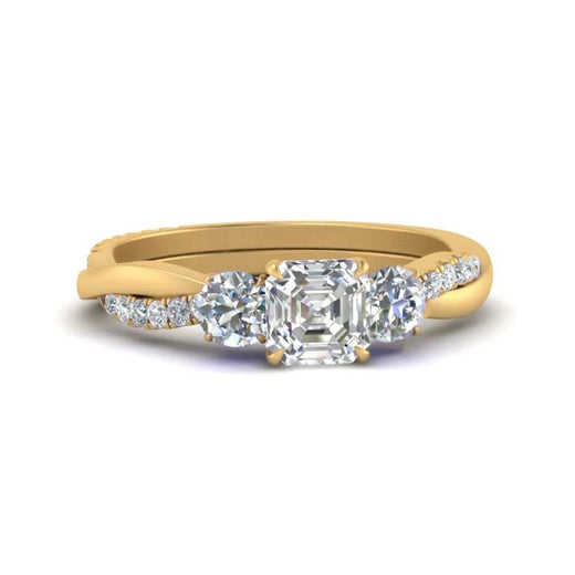 Three Stone Asscher Cut Twisted Vine Diamond Ring