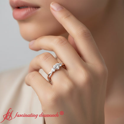 Three Stone Heart Sahped Cultured Twisted Vine Ring