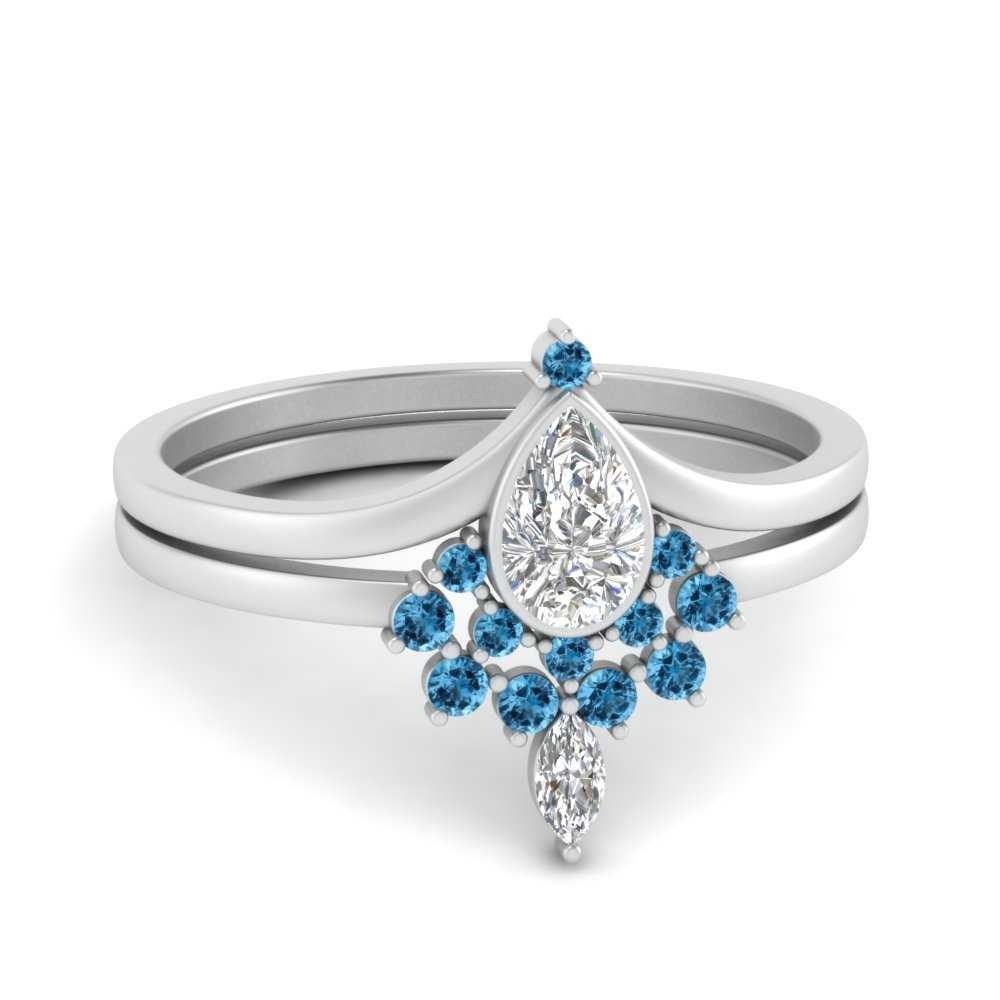 Tiara Pear Bezel Wedding Ring Set
