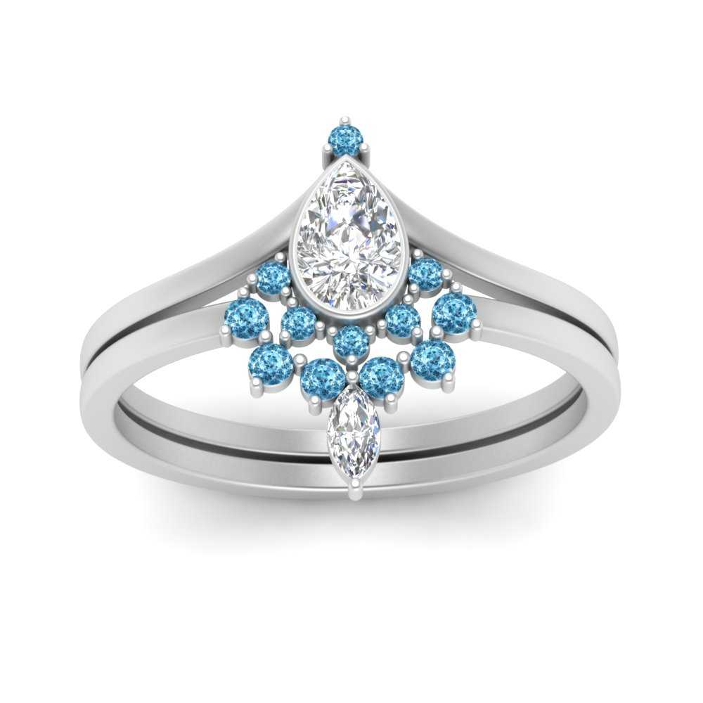 Tiara Pear Bezel Wedding Ring Set