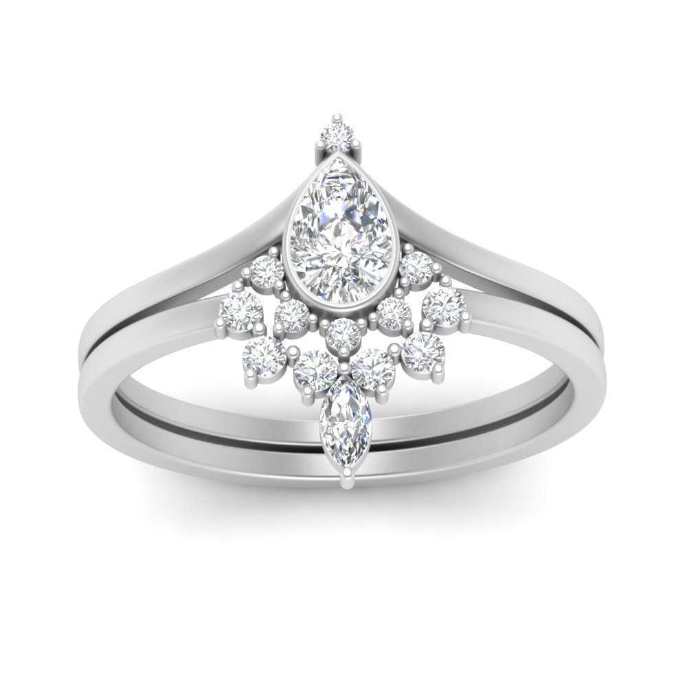 Tiara Pear Bezel Wedding Ring Set