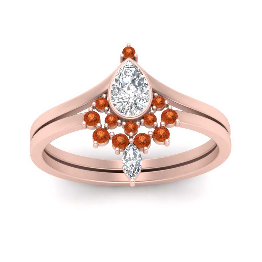 Tiara Pear Bezel Wedding Ring Set
