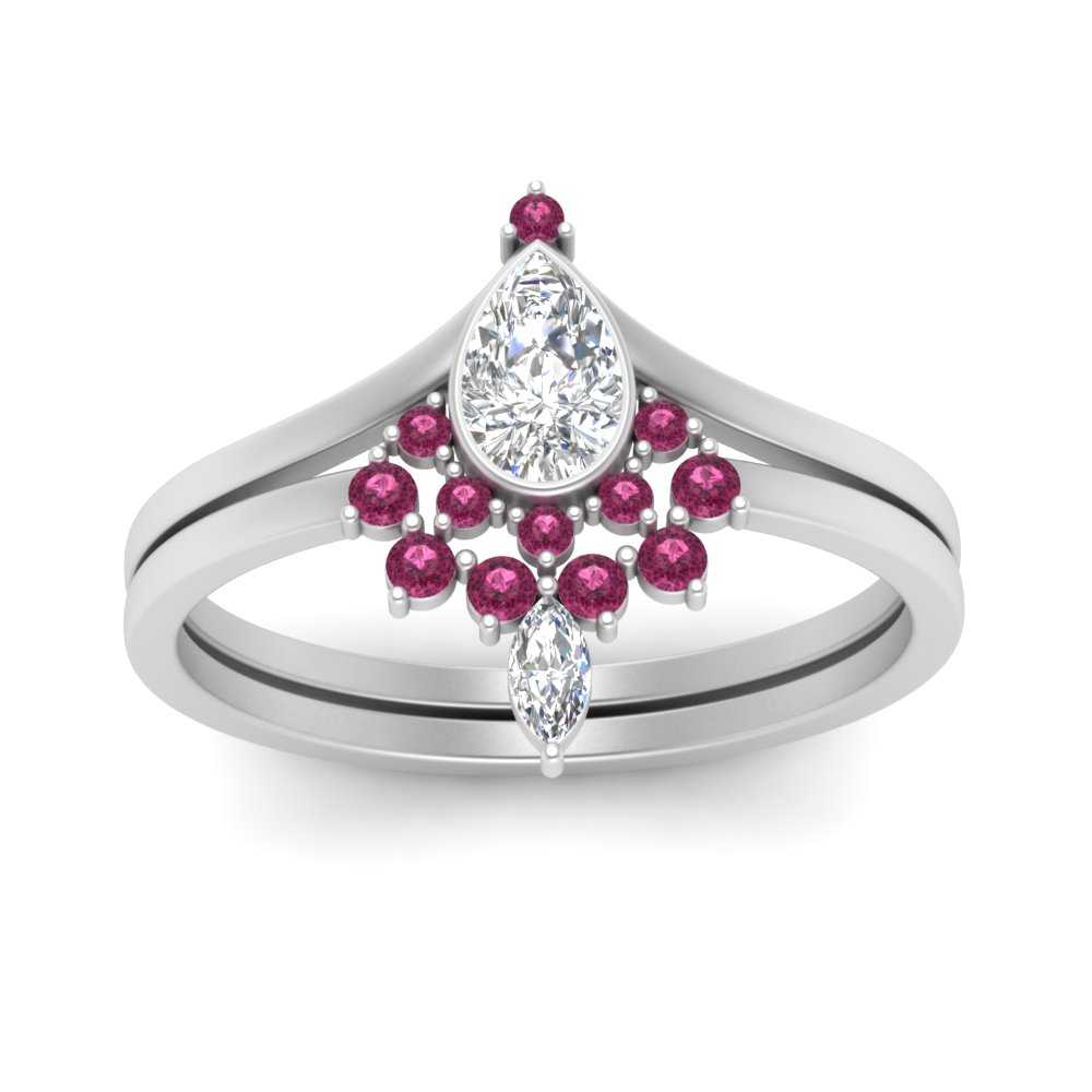 Tiara Pear Bezel Wedding Ring Set