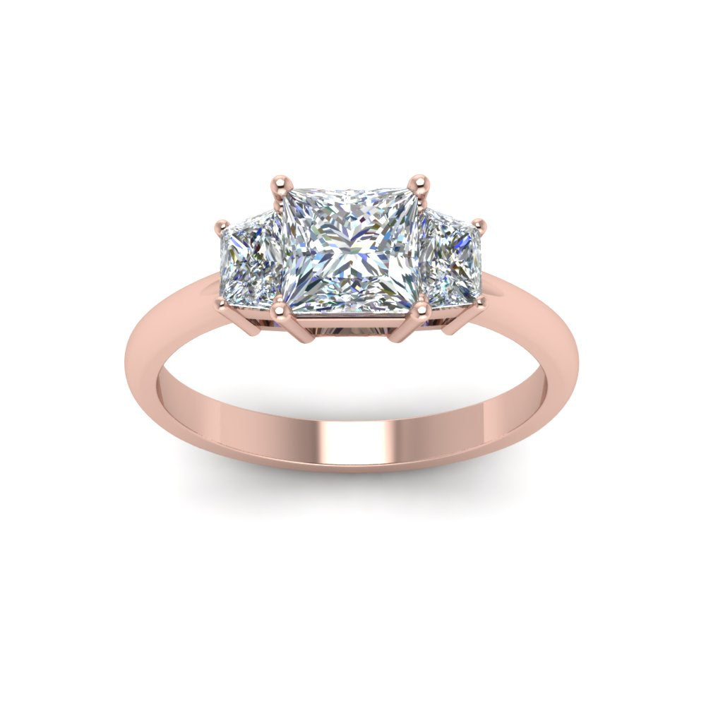Princess Cut 3 Stone Trapezoid Engagement Ring