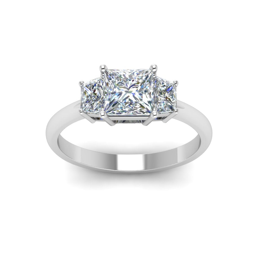 Princess Cut 3 Stone Trapezoid Engagement Ring