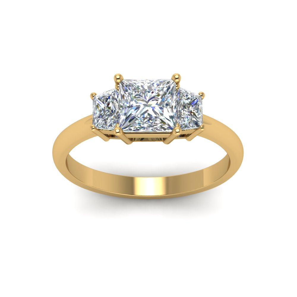 Princess Cut 3 Stone Trapezoid Engagement Ring