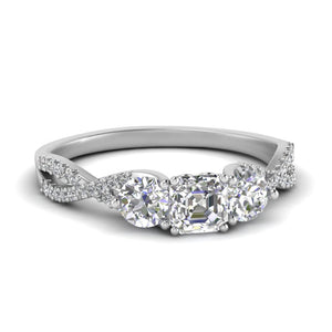 Asscher Cut Trellis Twisted 3 Stone Diamond Ring
