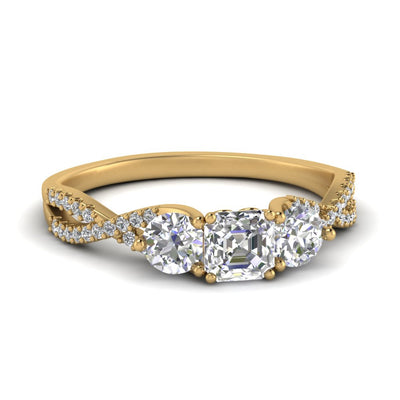 Asscher Cut Trellis Twisted 3 Stone Diamond Ring