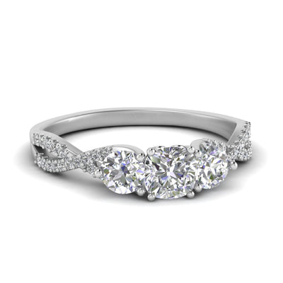 Cushion Cut Trellis Twisted 3 Stone Diamond Ring