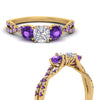 Load image into Gallery viewer, trellis-twisted-3-stone-cushion-cut-diamond-ring-violet-topaz-in-yellow-gold-FD123699CURGVITOANGLE3-NL-YG?v=1756181617
