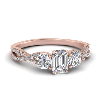 Emerald Cut Trellis Twisted 3 Stone Diamond Ring