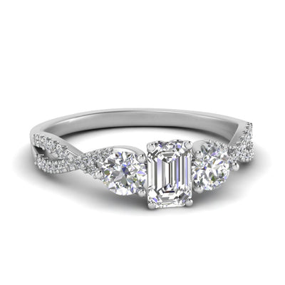 Emerald Cut Trellis Twisted 3 Stone Diamond Ring