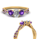 Load image into Gallery viewer, trellis-twisted-3-stone-emerald-cut-diamond-ring-violet-topaz-in-yellow-gold-FD123699EMRGVITOANGLE3-NL-YG?v=1756181639
