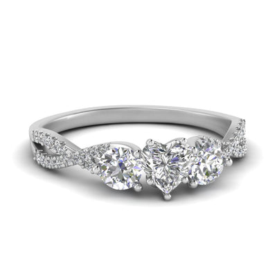 Heart Shaped Trellis Twisted 3 Stone Diamond Ring