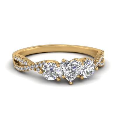 Heart Shaped Trellis Twisted 3 Stone Diamond Ring