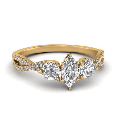 Marquise Cut Trellis Twisted 3 Stone Diamond Ring
