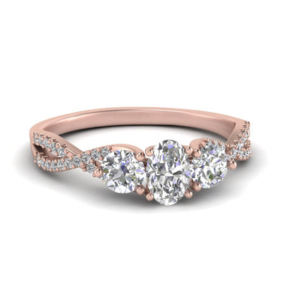 Oval Shaped Trellis Twisted 3 Stone Diamond Ring