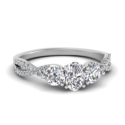 Oval Shaped Trellis Twisted 3 Stone Diamond Ring