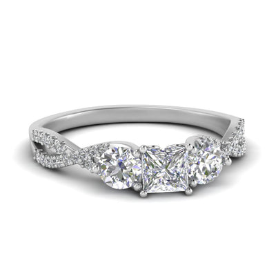 Princess Cut Trellis Twisted 3 Stone Diamond Ring