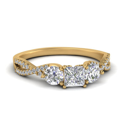 Princess Cut Trellis Twisted 3 Stone Diamond Ring